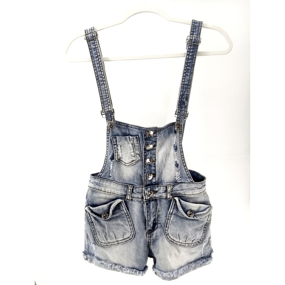 SAGA Distressed Cutoff Jean Overall Romper